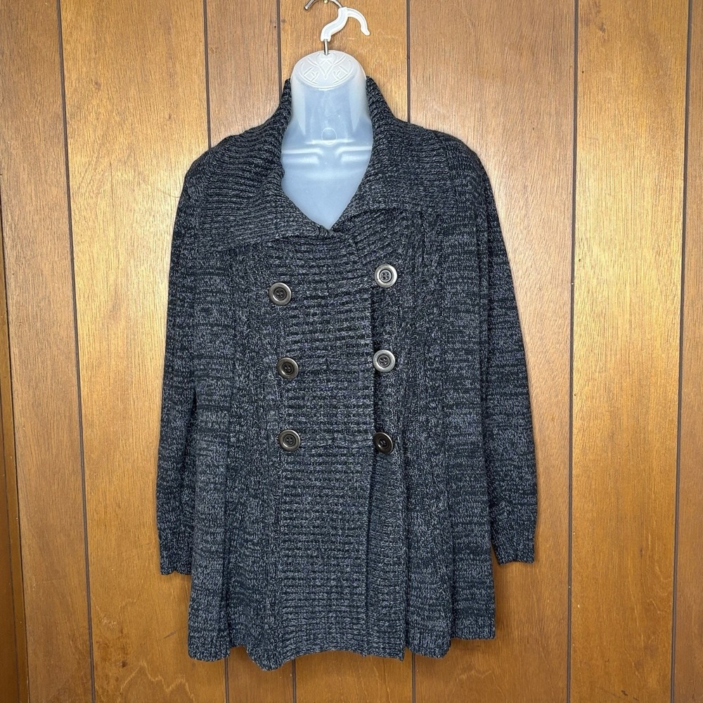 Style & Co Sweater Coat Womens L Gray Marled Peacoat Cardigan Office Cottagecore